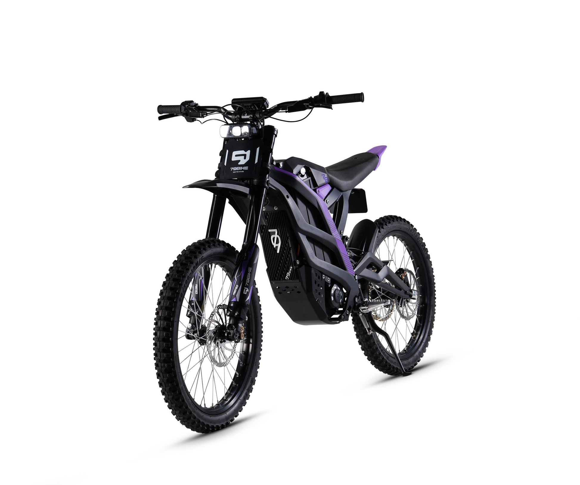 Close-up of 79 Bike Falcon Pro 19" off-road tire and hydraulic disc brake on gravel surface