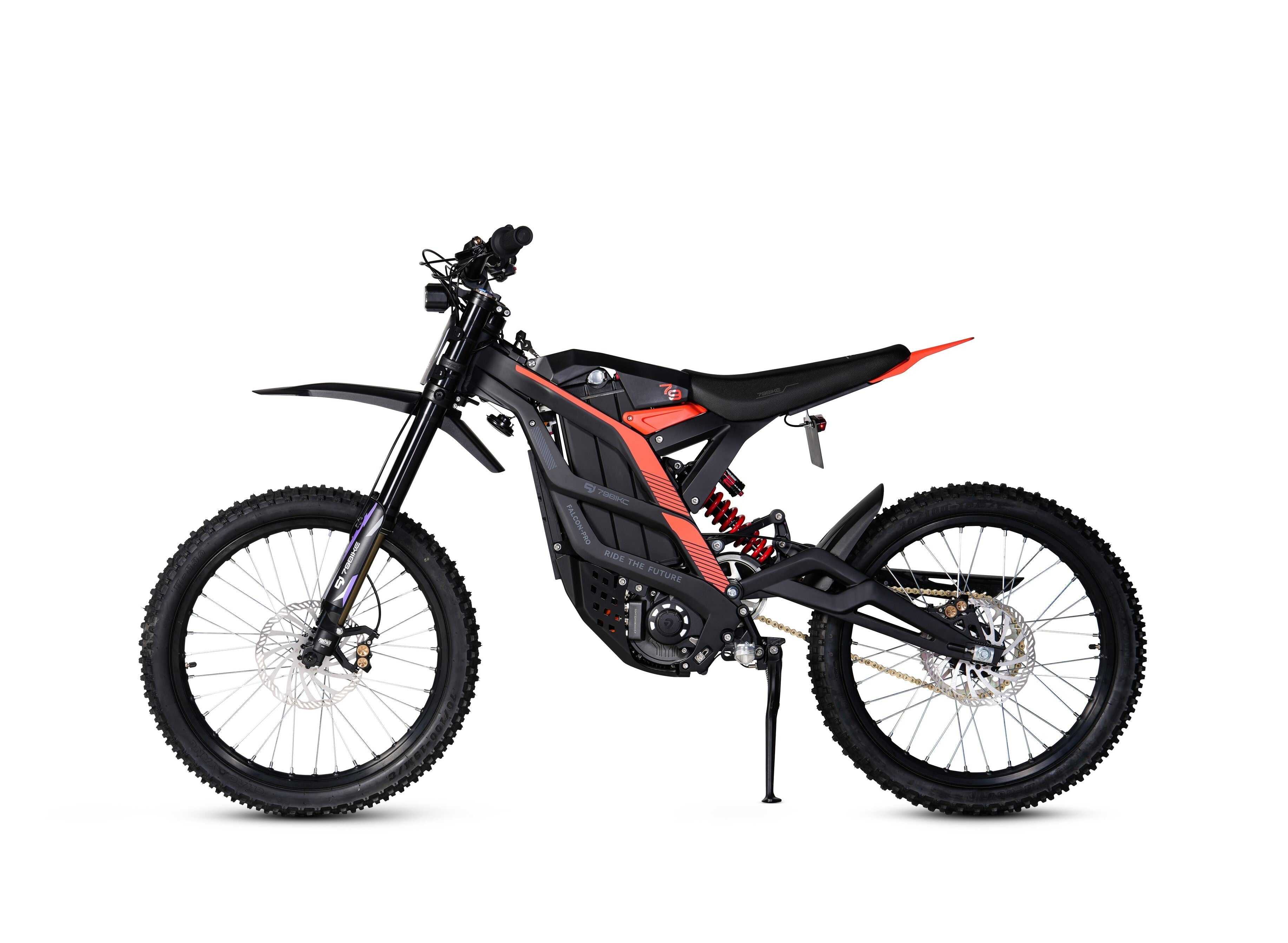 Rider on 79 Bike Falcon Pro navigating a wooded trail with full suspension system providing stable handling