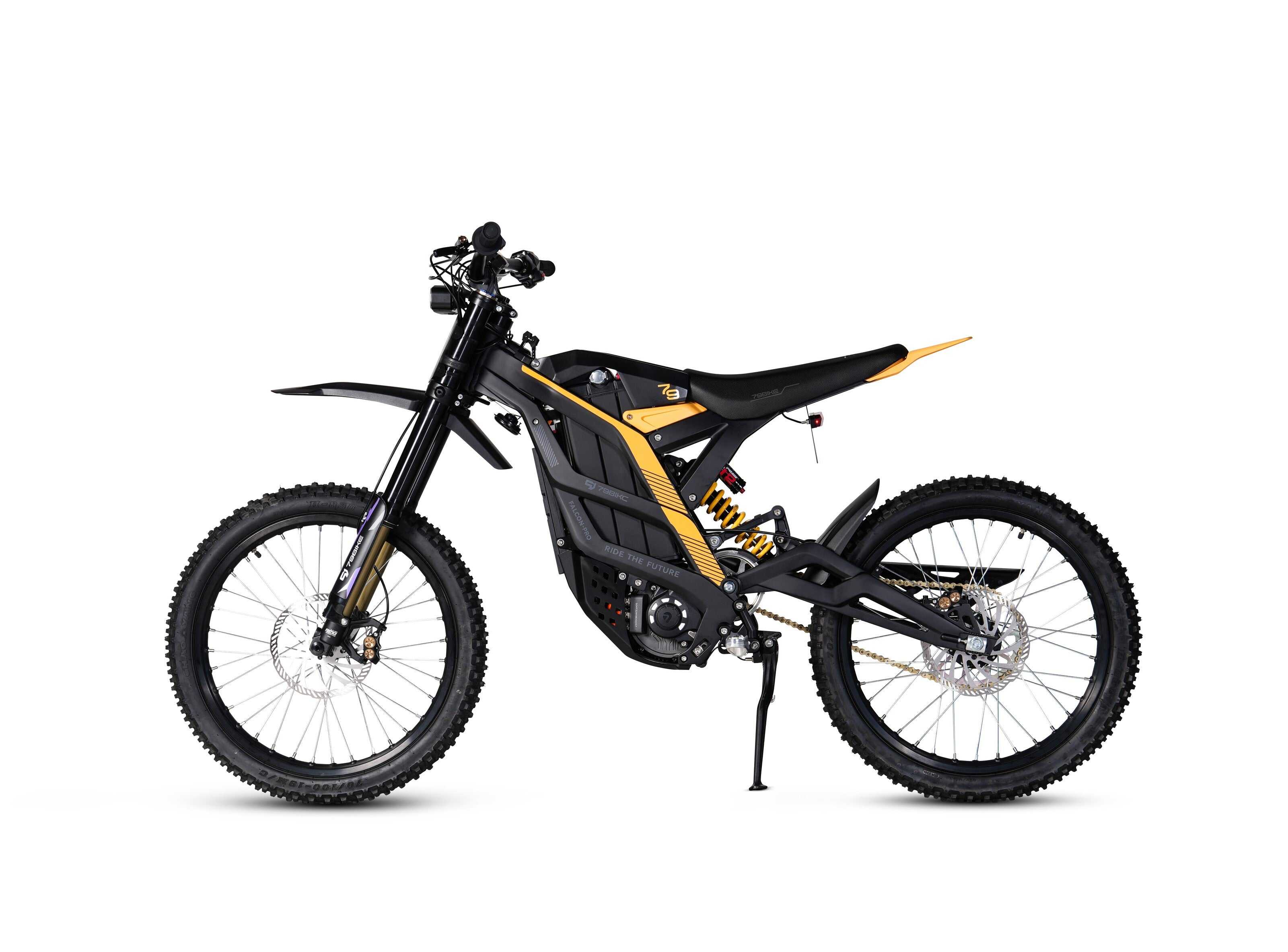 Rear view of 79 Bike Falcon Pro accelerating on open terrain with lightweight forged aluminum frame