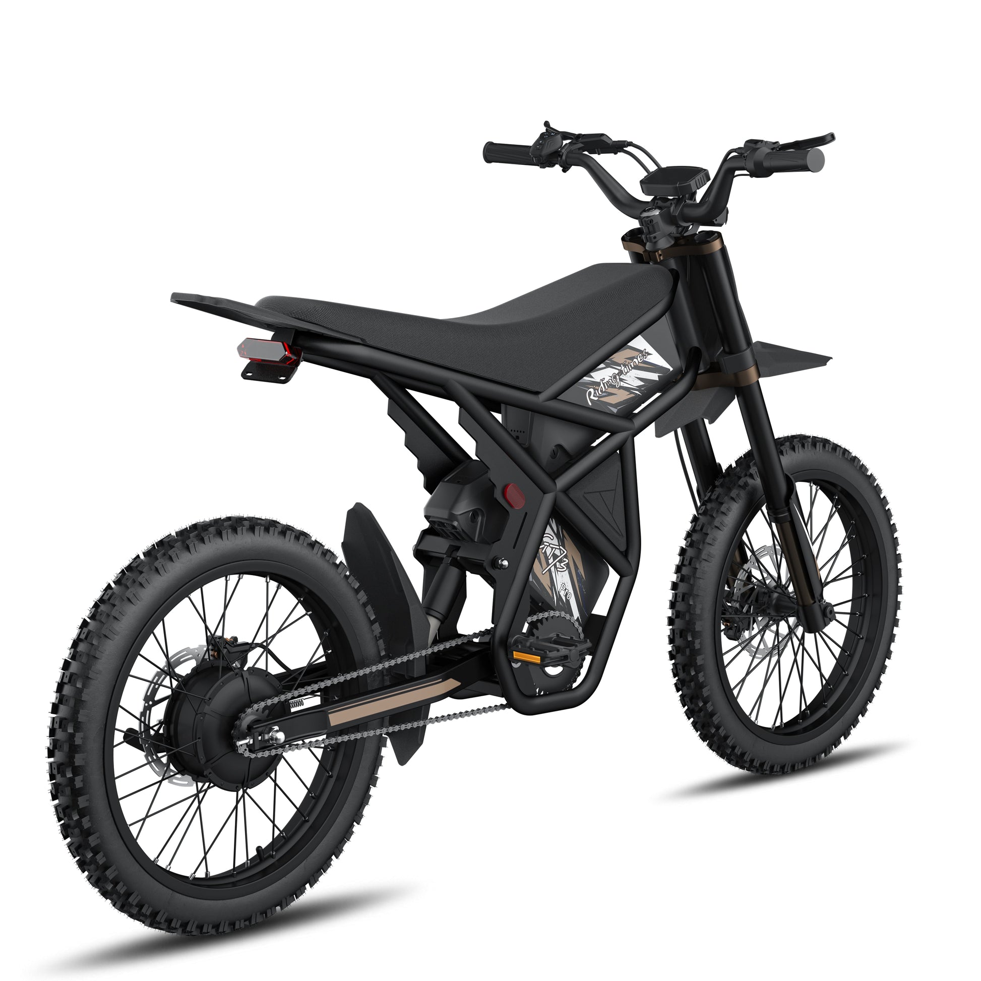 Heavy-duty 230 mm dual hydraulic disc brakes with EABS on RidingTimes GT73 Pro electric motorbike.