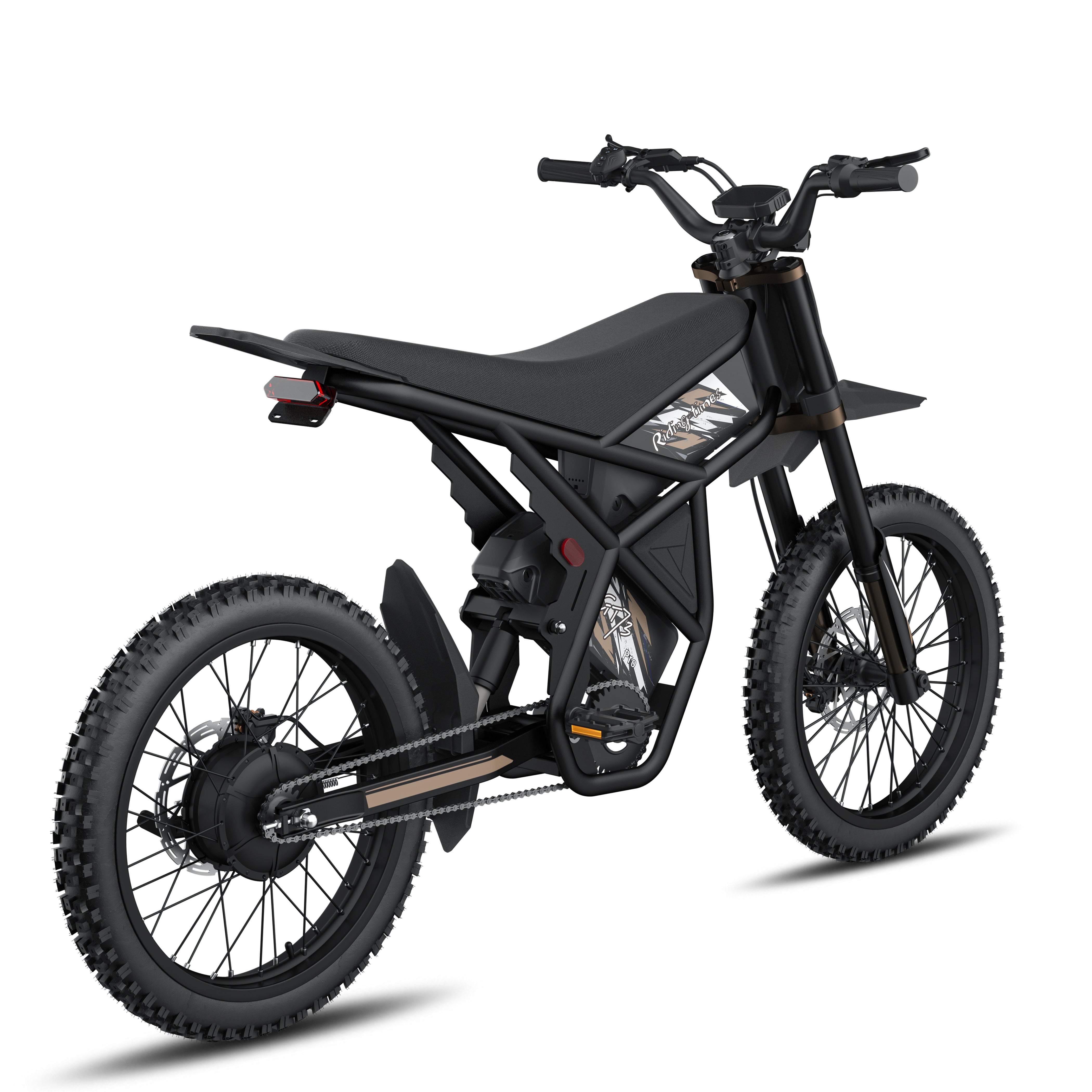 Heavy-duty 230 mm dual hydraulic disc brakes with EABS on RidingTimes GT73 Pro electric motorbike.
