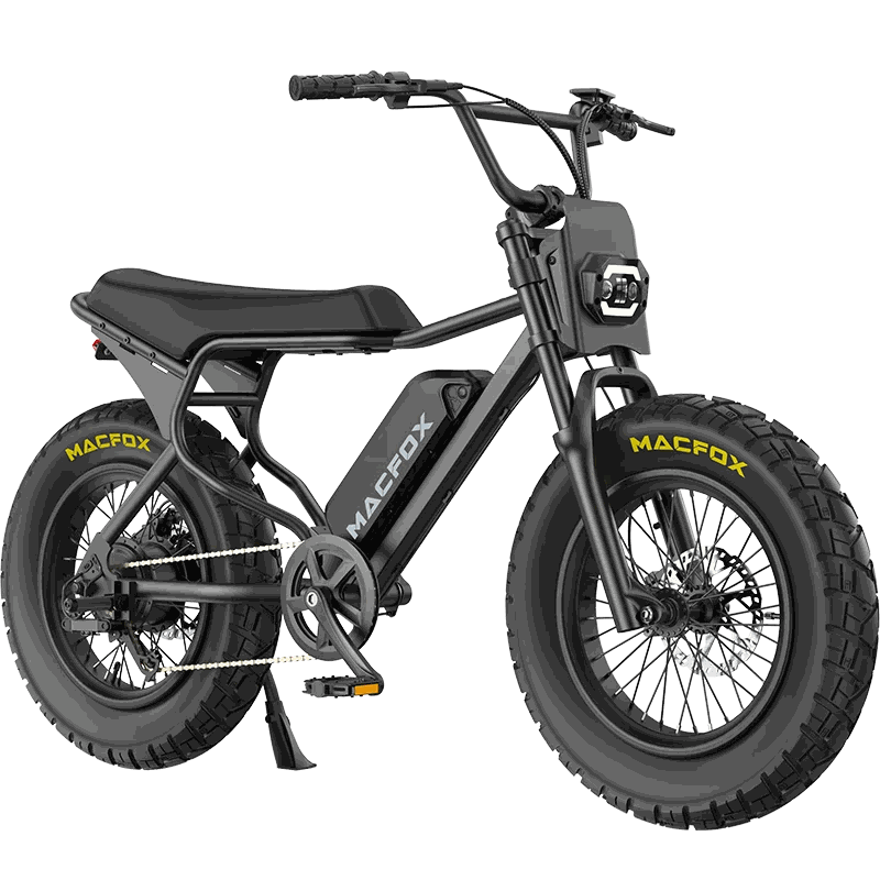 Macfox X7 ebike climbing a hilly terrain showcasing rear hub motor performance