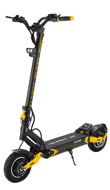 Teverun Blade Mini Ultra electric scooter with dual 1000W motors and 60 V 27 Ah battery, top speed 31 mph.
