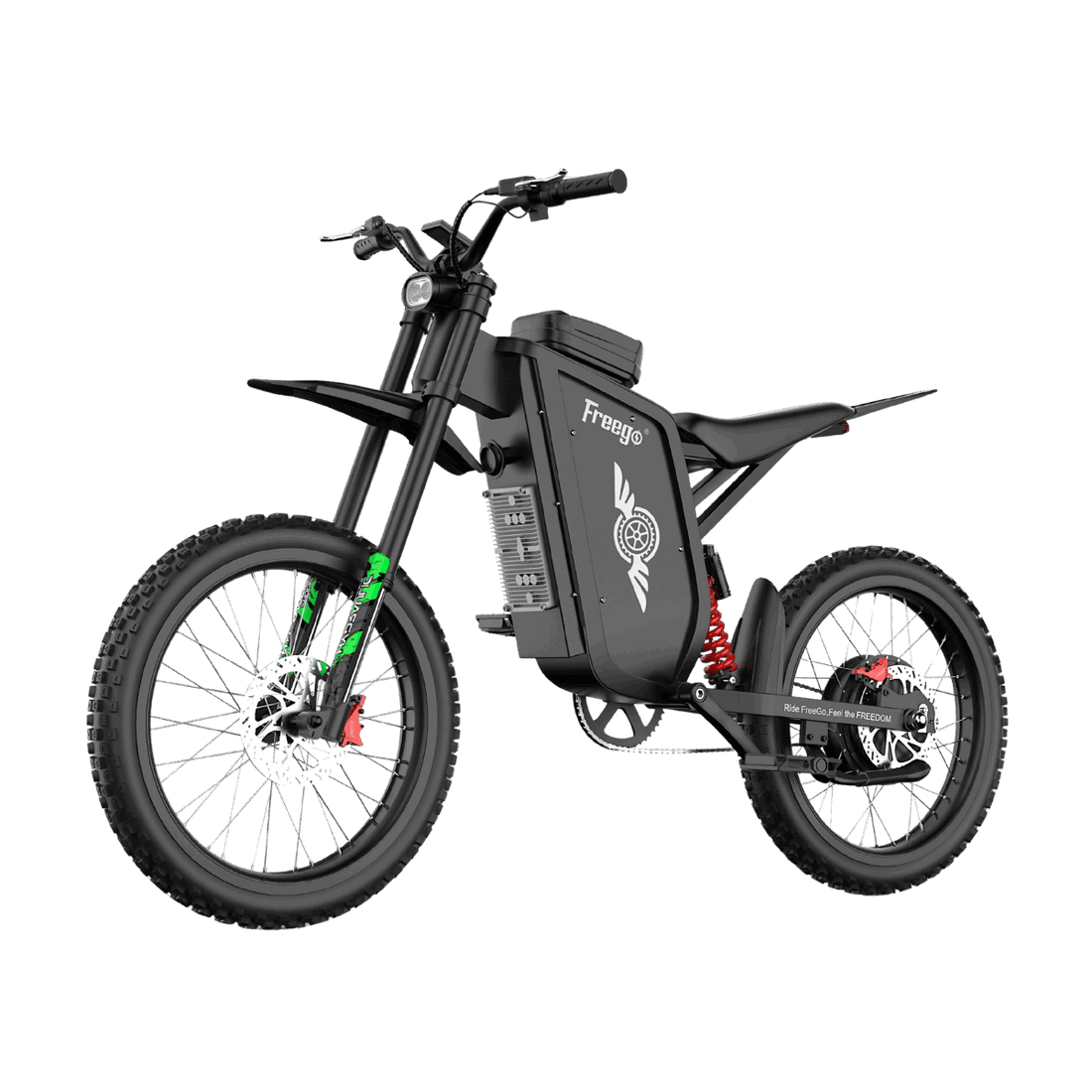 Freego X3 electric dirt bike climbing a steep rocky hill with 8000W peak power and off-road tires