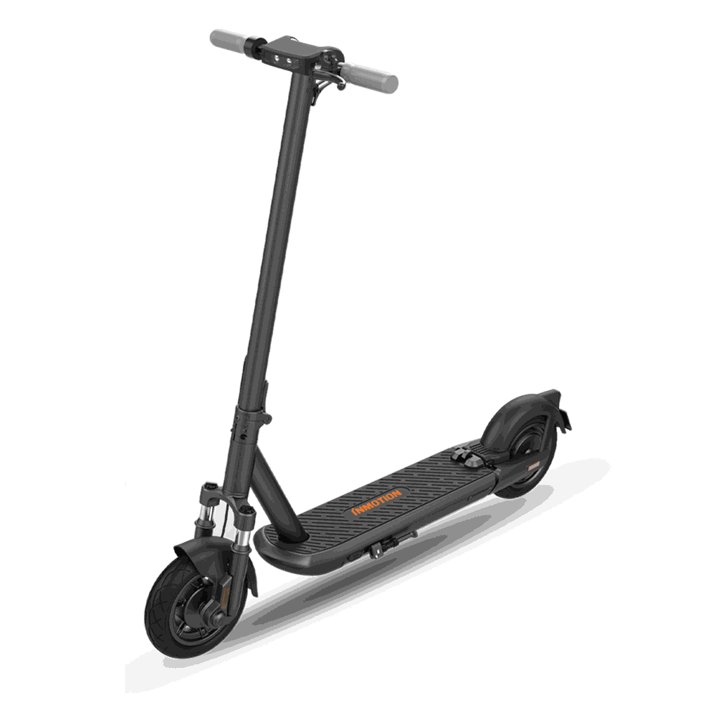 Side view of Inmotion S1F parked on a paved path showing dual front and rear suspension and 10-inch tubeless tires