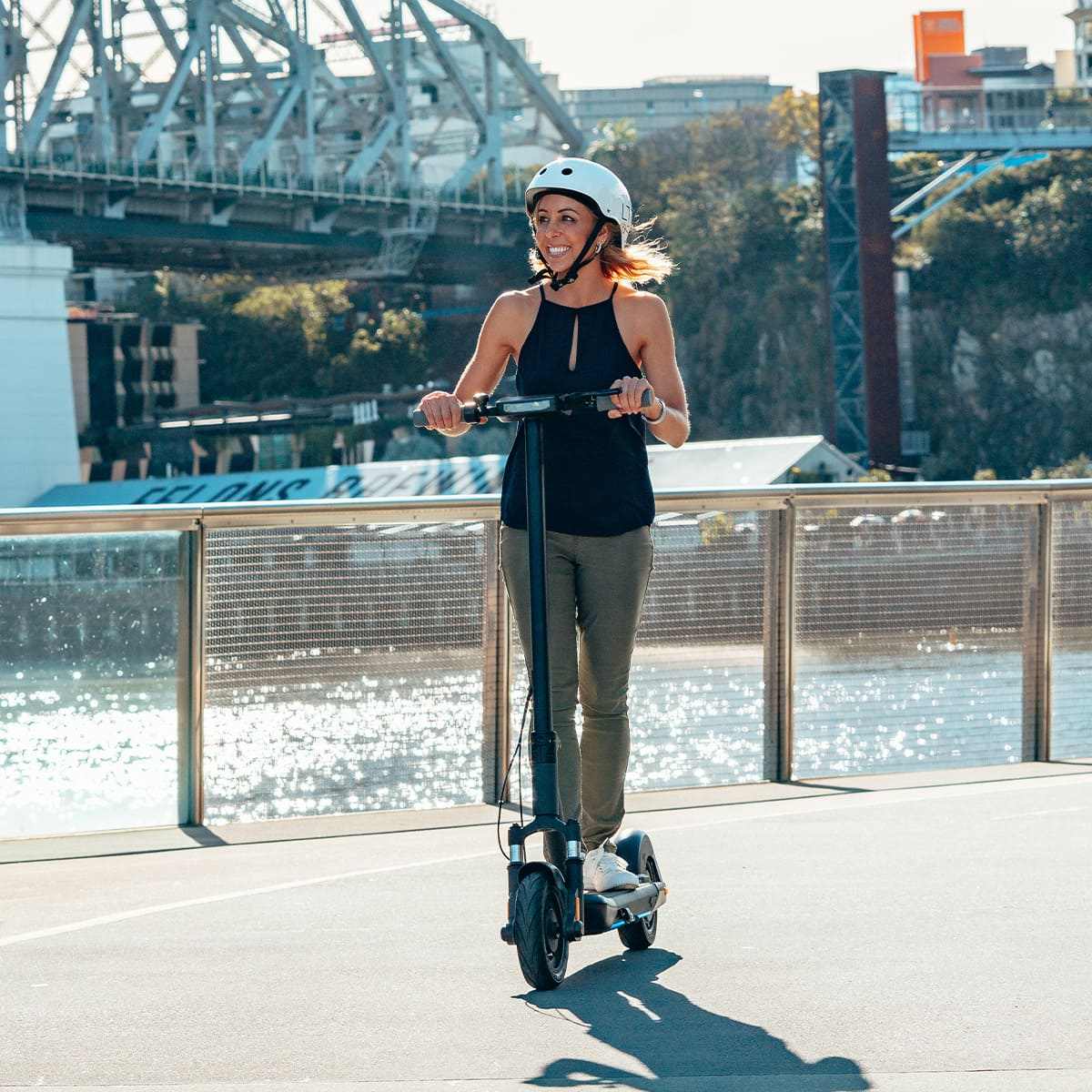 Inmotion S1F folded for storage or transport with smart digital display visible on handlebar stem