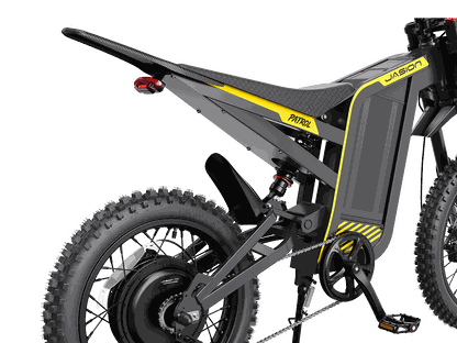 Jasion Patrol 52 black and yellow electric dirt bike with rugged motorcycle-grade tires and full suspension system