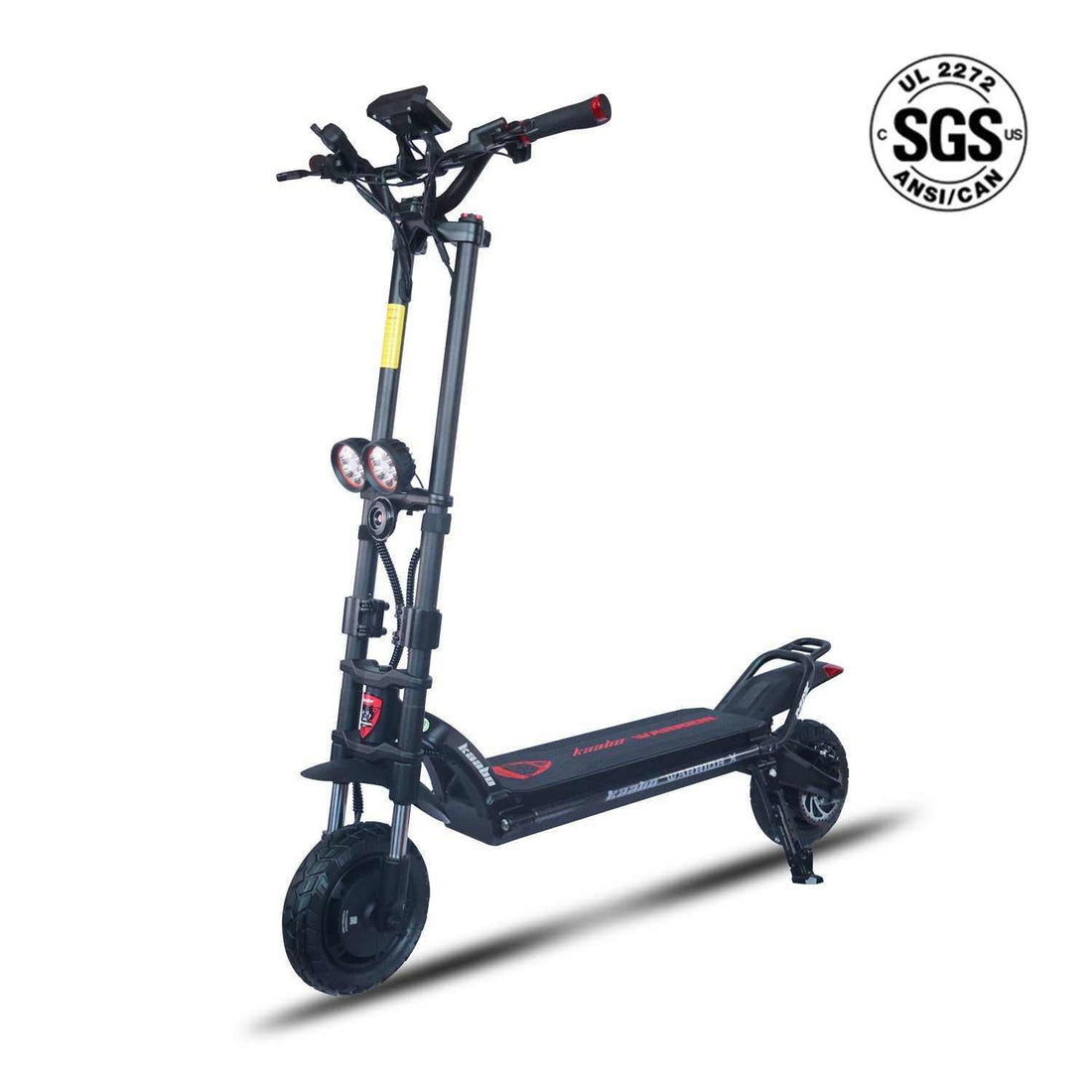 Kaabo Wolf Warrior X Max black electric scooter with dual front headlights and sturdy frame