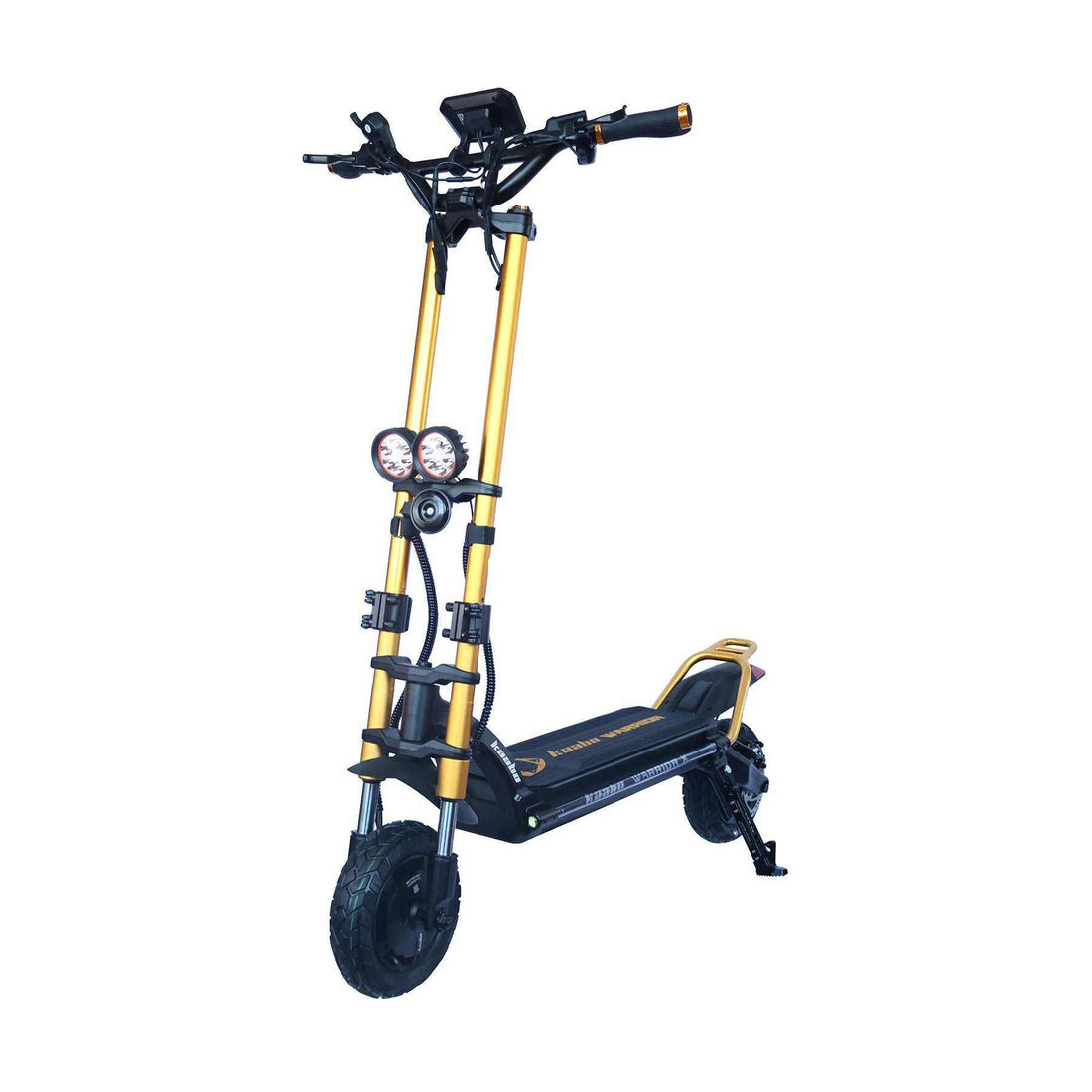 Kaabo Wolf Warrior X Max black electric scooter with dual front headlights and sturdy frame