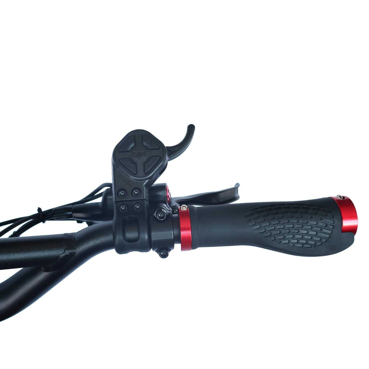 Kaabo Wolf Warrior X Max black and red ergonomic handlebar grip with control buttons and lever on electric scooter