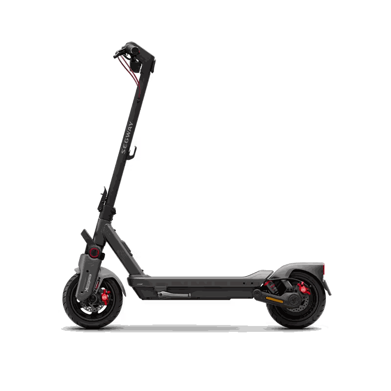 Segway Max G3 electric scooter in black with red accents, featuring a sturdy frame, disc brakes, and a digital display on the handlebar