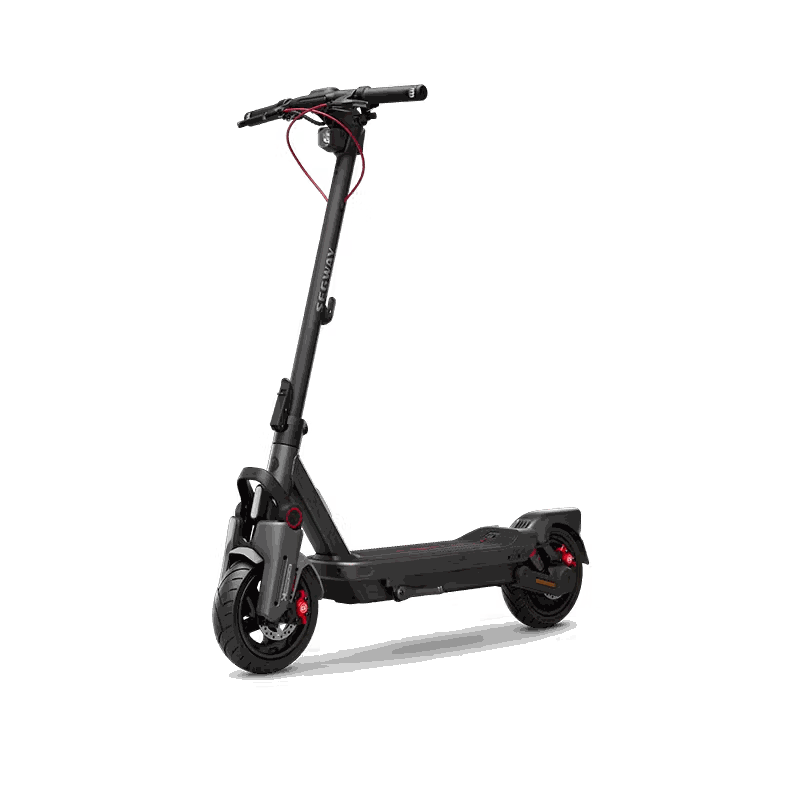 Segway Max G3 electric scooter in black with red accents, featuring a sturdy frame, disc brakes, and a digital display on the handlebar