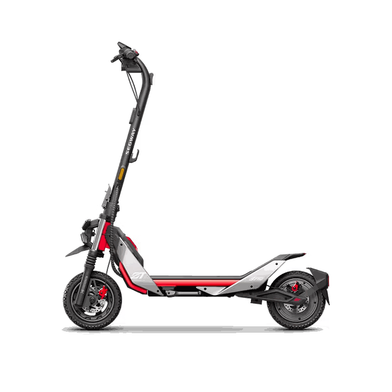 Segway ZT3 Pro electric scooter in black and red with dual front telescopic and rear spring suspension for smooth rides