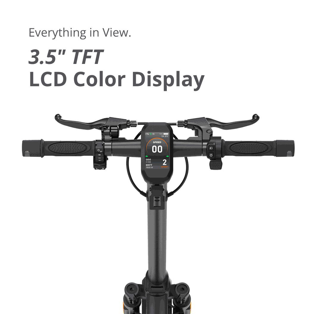 VMAX VX2 Hub electric scooter handlebar in black with ergonomic grips and 3.5-inch TFT LCD color display