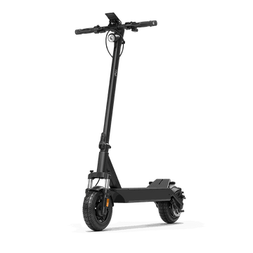 Black electric scooter VMAX VX4 with thick tread tires, sturdy frame, and front suspension for smooth rides