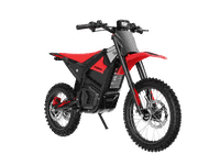 Yozma IN 10 Pro Electric Dirt Bike in black and red with aluminum alloy frame, knobby off-road tires, and hydraulic disc brakes